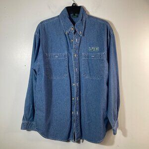 Mens Vintage MV Sport UAB Denim Button Shirt Blue M Cotton Long Sleeve‎